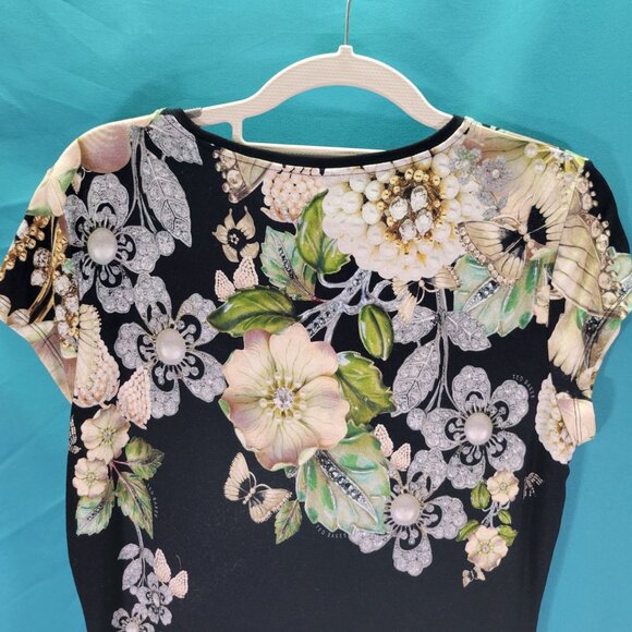 Ted Baker Floral Print Black Short Sleeve Top Size 3 - Picture 8 of 9